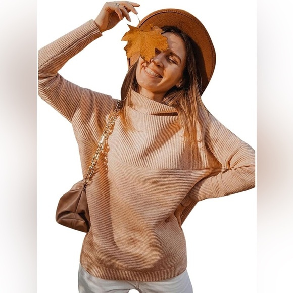 NWT CHICWISH Beige Cozy Ribbed Long Sleeve Turtleneck Knit Pullover Sweater Sz M - Picture 4 of 13